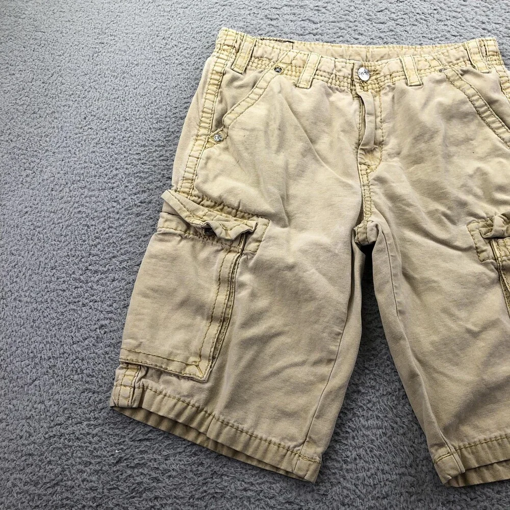 True Religion Shorts Mens 31 Beige Cargo Denim Relaxed Fit 12 Inseam Casual